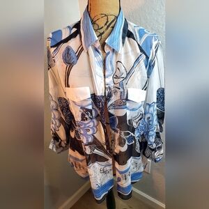 NICOLA Artistic Blue and White Shirt